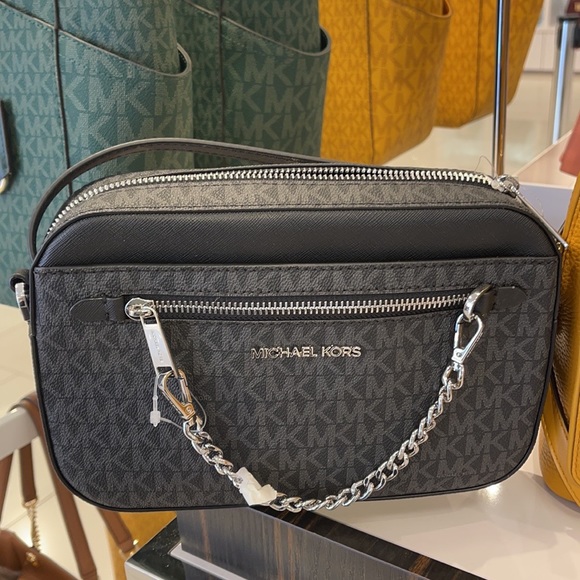 Michael Kors Jet Set Item Large East West Zip Chain MK Signature Crossbody Bag - Picture 13 of 16